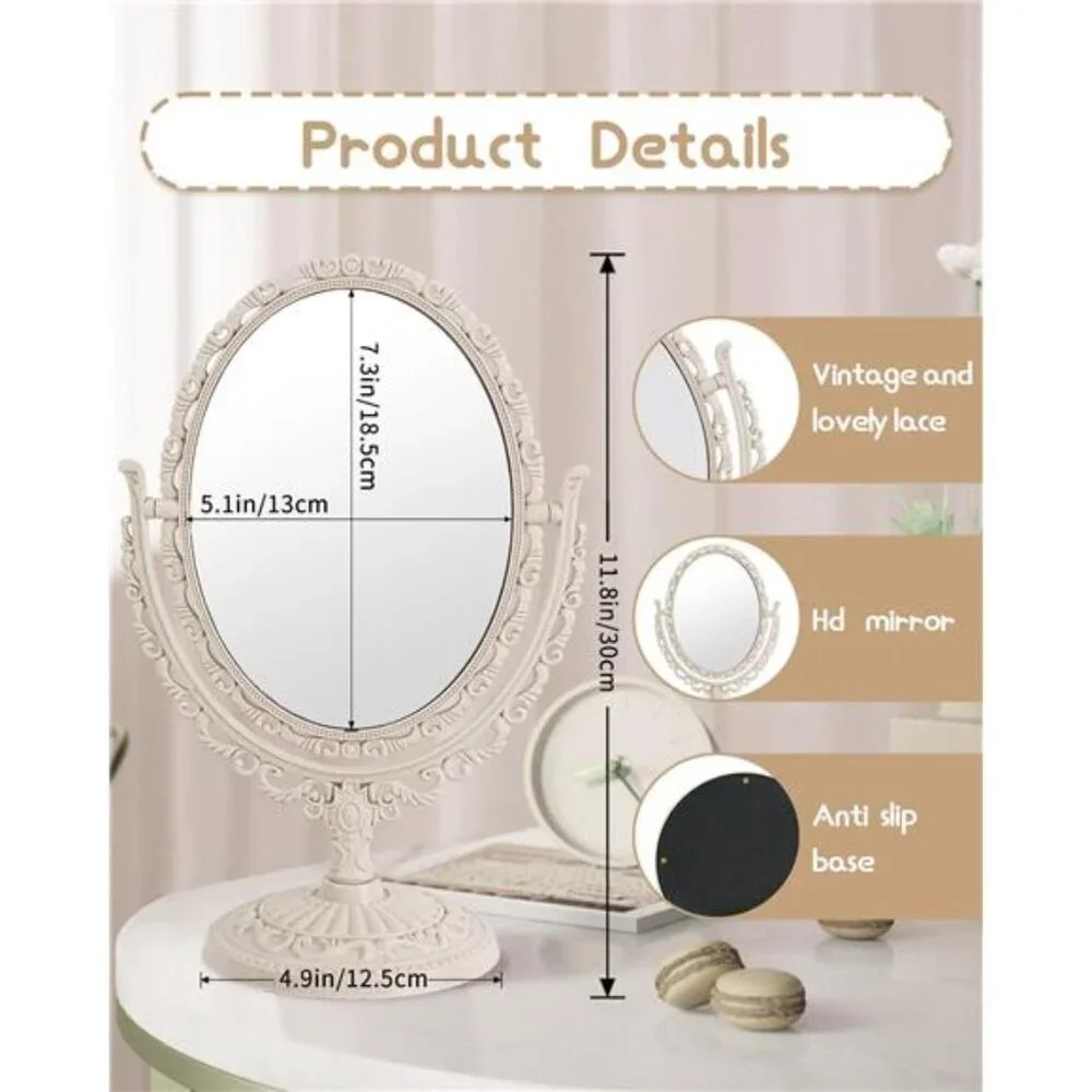 Vintage Vanity Mirror Shabby Chic Decor |360° Rotating Double-Sided Table Mirror